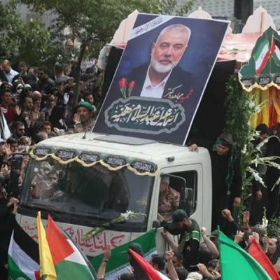 හමාස් නායකයාගේ අවමඟුල් පෙරහැරට දහස් ගණන් සෙනඟ :  තවත් ප්‍රබලයෙක් මරා දැමේ